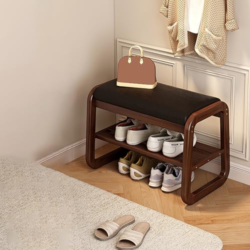 Banco zapatero de madera con cojín acolchado, ahorro de espacio, almacenamiento para sala de estar y dormitorio, elegante diseño negro (50 x 34 x 42 cm)