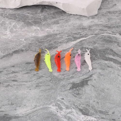 Briny River 60 Stück Weiche Silikon-Garnelen-Angelköder Leuchtende Garnelen für das Süßwasserfischen 2,8 cm 0,3 G