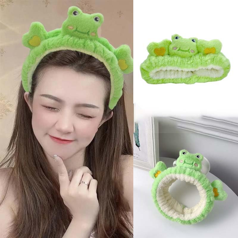 Miniatura 4 de Diadema Kawaii de spa para mujer, linda diadema de oso para maquillaje, lavado, fiesta, accesorios de disfraz para mujeres y niñas (verde, rana)
