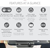 Thinkware ARC 700 Dashcam - 4K UHD 2160p Front- & 2K QHD Rückkamera - Integriertes WLAN-GPS, Super Nachtsicht 3.0, Hardwire-Kabel für batteriesicheren Parkmodus - 64 GB SDCard - Android/iOS – Ansicht 2