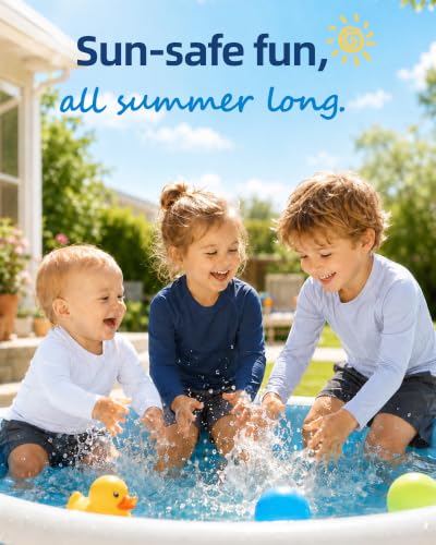 Image of 6M-5T 3-Pack Baby Toddler Rash Guard Swim Shirts UPF 50+ Boys Girls | Quick-dry 4-way stretch UV sun protection tops; moisture-wicking tagless comfort for beach, pool, splash pad and summer play