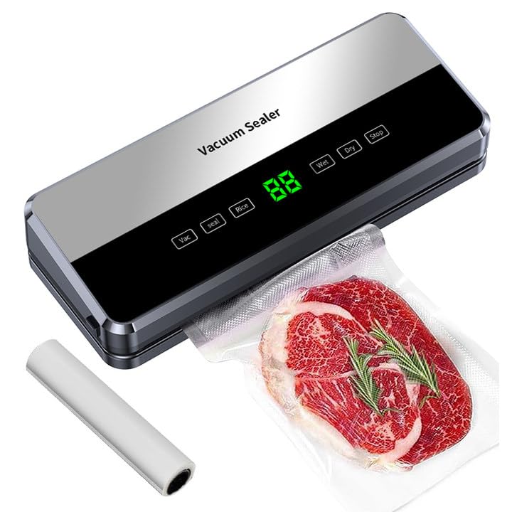 6 en 1 modos de máquina al vacío de alimentos, al vacío de alimentos, pantalla digital LED, con 20 bolsas de vacío de alimentos, bomba de succión 65kpa