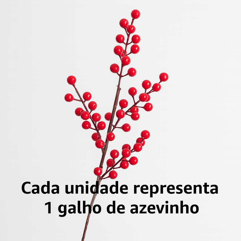 Galho de Azevinho Artificial Vermelho para Decoração, Haste Flexível, Enfeite Natalino com Frutinhas Tipo Cereja Berry, Ideal para Arranjos, Guirlandas e Vasos Decorativos
