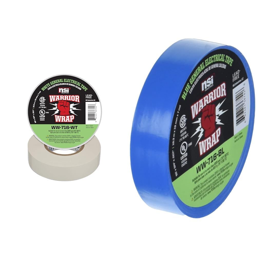 NSI WarriorWrap 7 mil Vinyl Electrical Tape General White 60' and Blue 60'