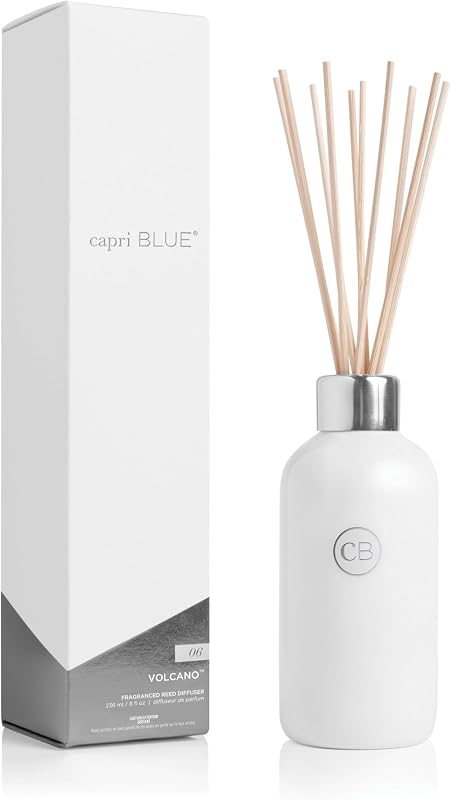 Volcano Reed Diffuser Set, Includes Reeds, Fragrance Oil, and Glass Bottle for Home Décor, Room Fresheners, White (8 Fl Oz)