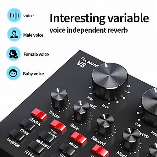Image of ZHIZUKA Condenser Microphone Set V8 Sound Card Mixer Amplifier Voice Changer Audio Interface | Singing Smule Live Streaming Podcast Broadcasting (3.5mm Mic + Sound Card, Blue)