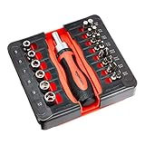 Amazon Basics Juego de destornillador y llave de carraca, magnético, 23 piezas