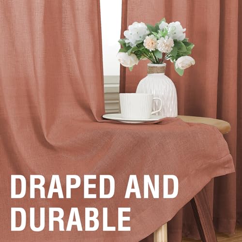 H.VERSAILTEX Natural Linen Curtains 84 inches Long for Living Room 2 Panels Back Tab Loop Pocket Textured Light Filtering Semi Sheer Curtains Rustic Farmhouse Boho Curtain for Bedroom, Terracotta by H.VERSAILTEX - Image 4