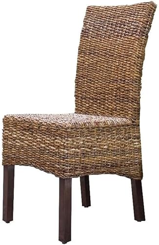 Miniatura 10 de BOWERY HILL Silla de comedor tejida a mano de 40 pulgadas de alto, estilo hoja de abacá, ratán y marco de madera, tamaño estándar perfecto para la