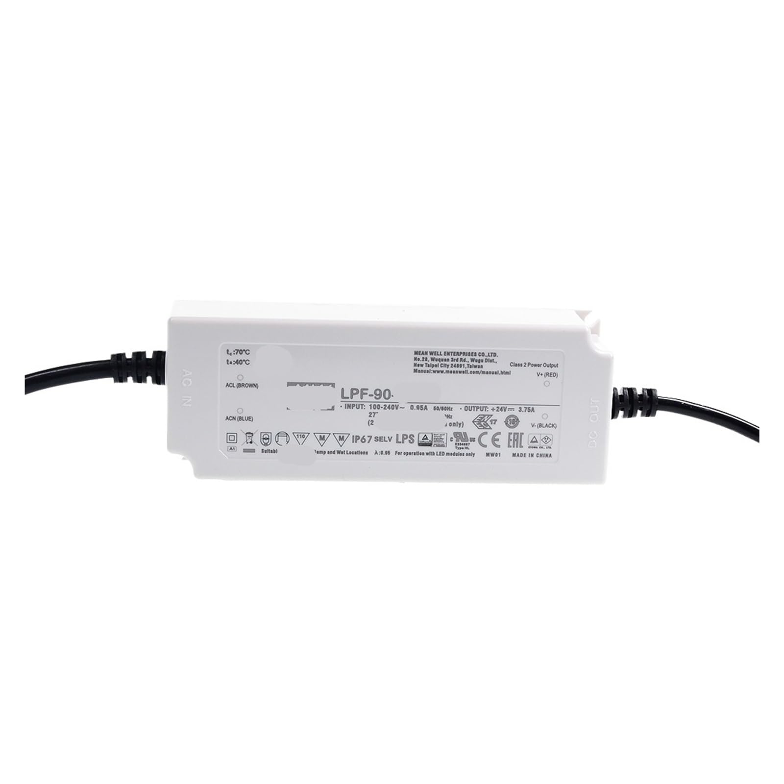 Alimentation LED LPF-90-20 transformateur 20V IP67 étanche pour ruban LED