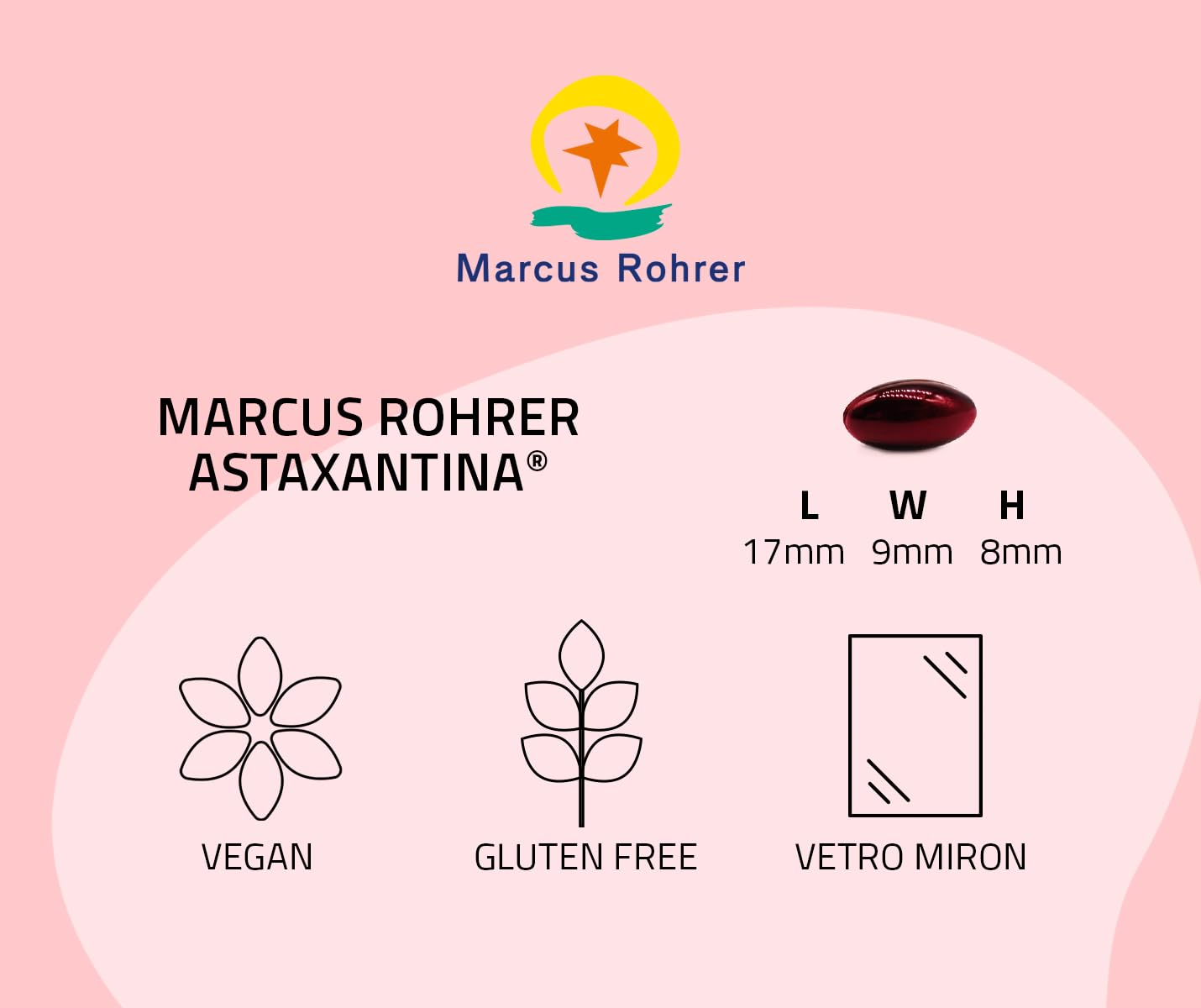 Marcus Rohrer Astaxanthine, Complément Alimentaire Antioxydant, Protection Soleil, Rayons UV, Vieillissement Peau et Yeux, Stress Oxydatif, 30 Softgel