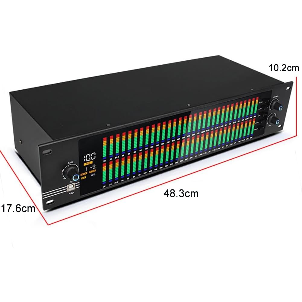 Égaliseur graphique 2 canaux 31 bandes avec écran LED, 10 effets prédéfinis, réduction automatique du bruit, réglage indépendant des basses/moyens/aigus pour studio d'enregistrement