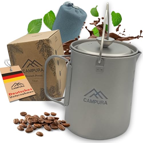 Campura Titan French Press Topf 750ml - Ultraleicht & Robust - Präzisionsfilter, Kompakt & Hitzebeständig - Camping Kaffeekocher für Bushcraft, Trekking & Outdoor - Titan Kochgeschirr