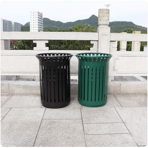 Image of Outdoor Metal Slatted Trash Receptacle,Waste Receptacle，Commercial Trash Cans,Zone Round Garbage Bin,Square Hotel Street Patio Indoor Metal Stan (Big-Black)