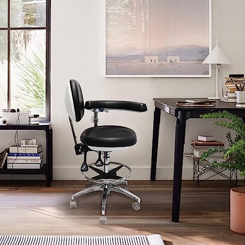 LIMKOMES Dental Assistant Chair with Rotatable Armrest Rolling Medical Chair Ergonomic Swivel Seating Back Support Dentist Stool for Clinics, Dental Offices, Labs-Black…