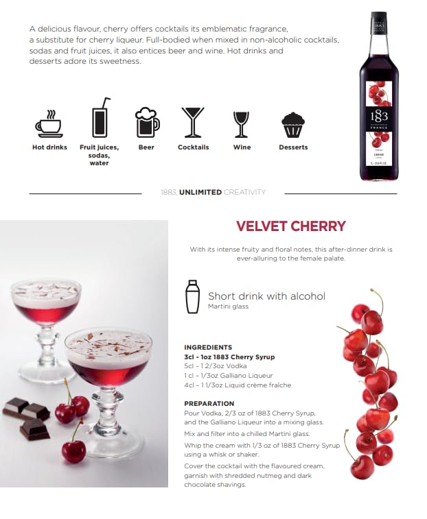 Image of 1883 Cherry Syrup for Drinks, Made in France, 1-Liter Glass Bottle