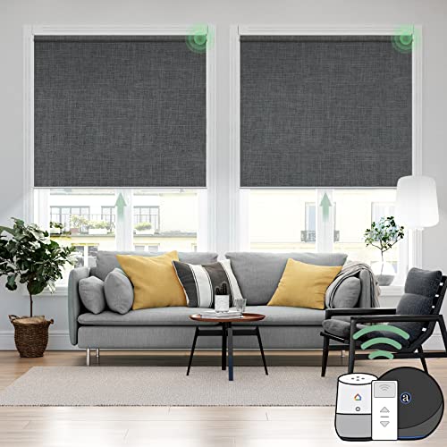Yoolax Motorized Blind for Window with Remote Control Smart Blind Shade Compatible with Alexa Motorized Roller Shade Blackout Battery Solar Powered Blind Custom up 98''W X 138''H (Fabric-Dark Grey)