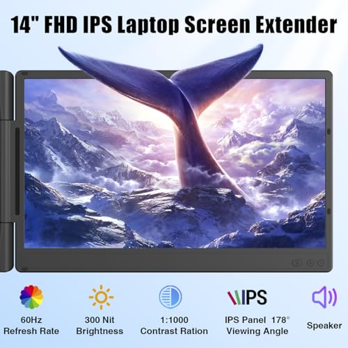 Image of KEFEYA Laptop Screen Extender, 14 inch 1080P FHD IPS Laptop Monitor Extender for Home Office, Dual Travel Monitor for Laptops 13-17.3 inch, USB-C HDMI Plug-Play for macOS Windows PS Switch Xbox Phone Pad