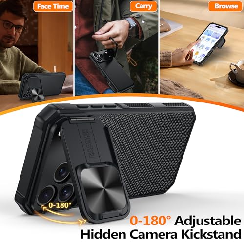 Image of Magnetic for iPhone 17 Pro Max Case [Slide Camera Cover] [Compatible with Magsafe] [Kickstand] [Military Grade Protection] Shockproof Rugged Case for iPhone 17 Pro Max,Black