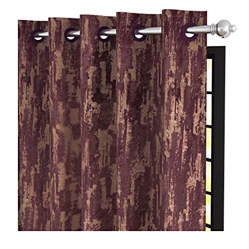 Image of Story@Home Bloom Collection Jacquard Lavish and Modern Rich Textured Solid 4 Piece Eyelet Ring top Window Curtain for Bedroom and Hall - 5 Feet, Rough Magenta