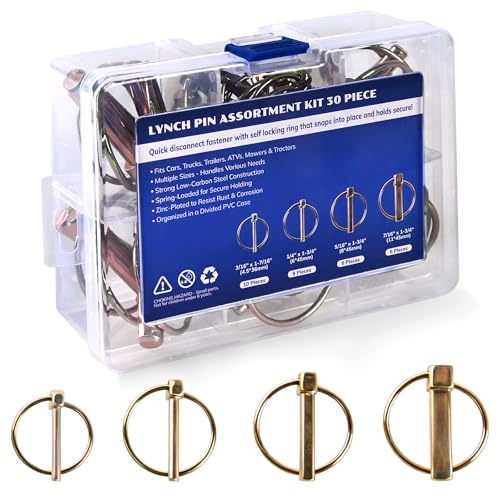30 PCS Lynch Pin Assortment Kit Heavy Duty Tractor Pins 3 Point Hitch Pins for Farm Tractors Trailers Trucks Lawn Mowers & Trolleys