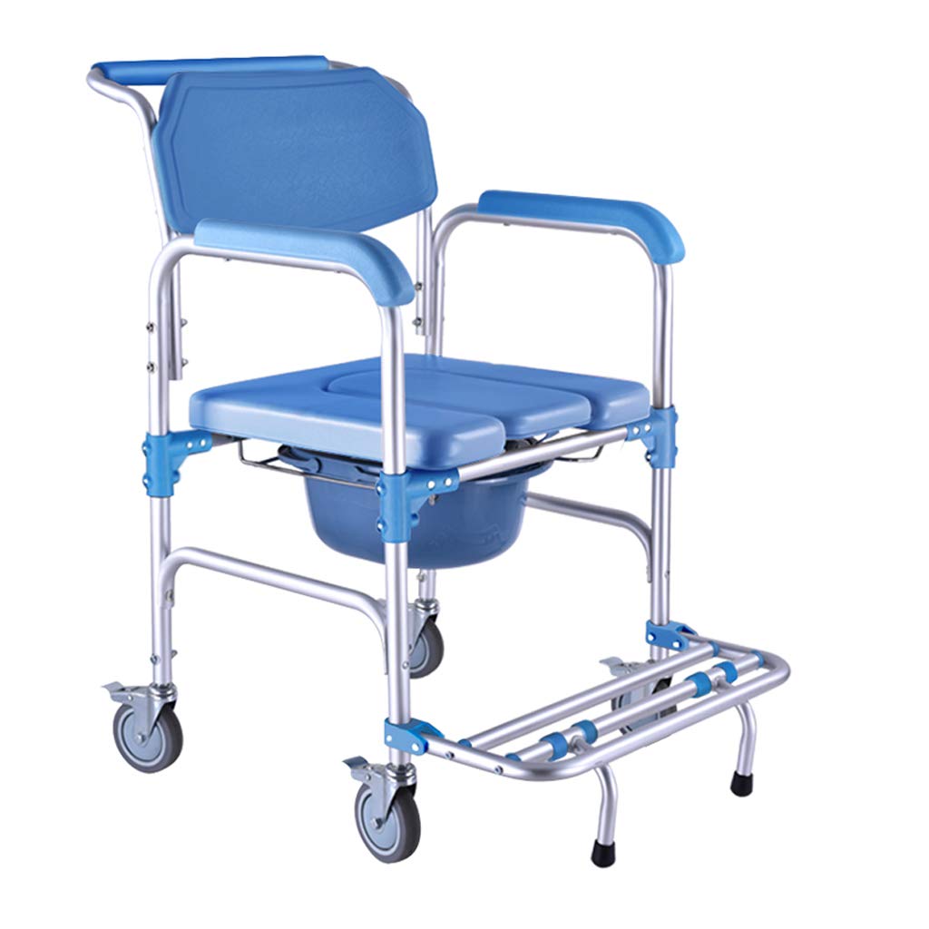 Xwzjy Home Commode/Shower Chair Bariatric Toilet Seat Folding Mobile Wheelchair With Non-Slip Handles And Bucket Footrests For Seniors, Disabled, Handicapped