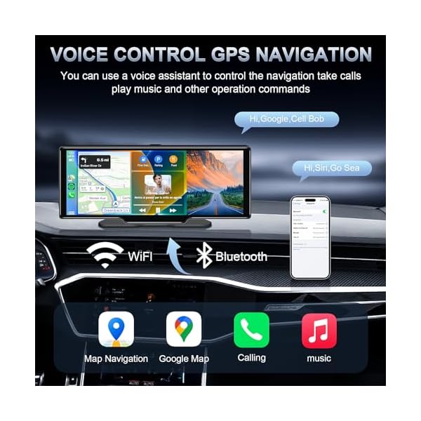 Portable Carplay Screen 10.26'' HD IPS Apple Carplay & Android Auto Screen for Car, Wireless Car Play Stereo with 4K Dash Cam/1080P Rear Camera, Car Audio Receivers,GPS Navigation,Mirror Link,FM,Siri
