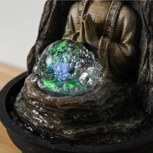 Miniatura 10 de Fontaine Peace Fuente De Interior Buda Zen Relajante Con Luz Led Decoración De Hogar Zen Regalo Pequeño Precio- Fuente De Mesa Circuito Cerrado Beige Y Marrón H 18 Cm Zen Light