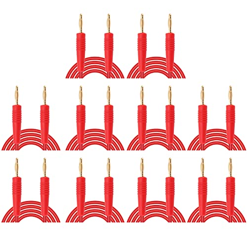Image of 10 Set Banana Plug Test Lead Welded Male to Male Testing Cable, 0.44mm² Brass with PVC Sleeve, for Automotive Diagnostics, Electronics Labs and Home Testing (Red)