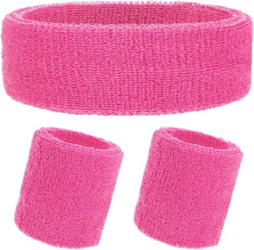 Venbytech for 3PCs Sweatband Set Headband & Wristbands for Men Women Athletic Black Neon Green