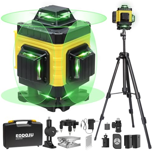 Eodoju Laser Level, 4 X 360° Laser Level With Tripod, Self Leveling Laser Level 4D Green Lazer Level 16 Lines Laser Level 360 Self Leveling For Construction, Picture Hanging, Floor Tile cover