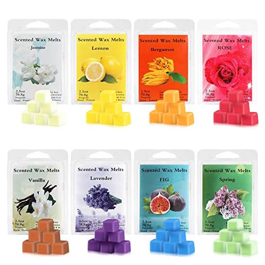 Perkisboby Scented Wax Melts, Soy Wax Cubes with Natural Essential Oil for Assorted Wax Warmer Cubes/Tarts - Rose, Fig, Lavender, Vanilla, Jasmine, Lemon, Bergamot, Spring (8 x 2.5 oz)