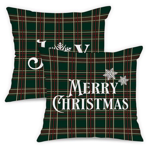 Lanpn Weihnachten Kissenbezug 2 stück, Kariert Weihnachtskissenbezug...