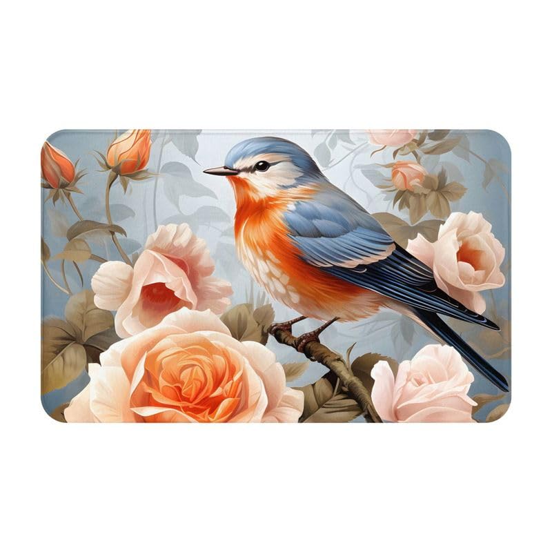 Myfsucce Flower Rose Bird Indoor Door Mat 20 x 31.5 Inch Area Rug Non-Slip Absorbent Floor Mat for Kitchen Entrance Hallway