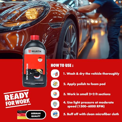 Image of Wuerth New Paint Polish - 1L | High Gloss Polish for New Uni & Metallic Paints | German Engineered | Removes Light Scratches, Tar & Contaminants | Long-Lasting Protection