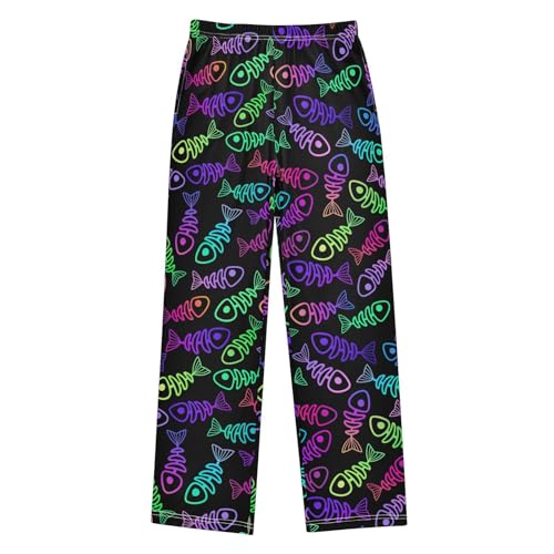 ZZXXB Colorful Fish Bones Boys Long Pants Soft Trousers Elastic Waist Kids Lounge Bottoms with Pockets S-XL