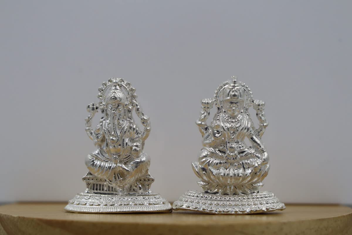 Adinky Silver Lakshmi Ganesh Idol(Hallow) for Gifts and Home Decor