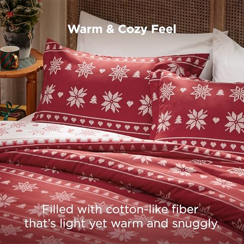 Image of Bedsure Christmas Comforter Set Queen - Christmas Bed Set with Snowflakes, Soft Bedding for Holiday, 3 Pieces, 1 Soft Snowflake Printed Comforter and 2 Pillow Shams