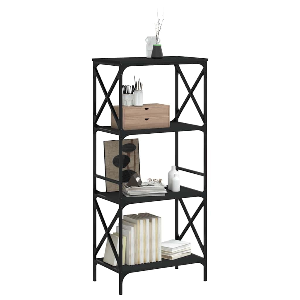 Libreria a 4 Ripiani Nera 59x35x132 cm Scaffale Industriale | Scaffale salvaspazio con struttura in metallo per soggiorno e studio. Design stabile e facile da pulire.