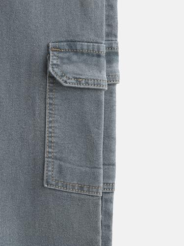 Image of Urbano Juniors Boy's Regular Fit Washed Denim Cargo Jeans with 6 Pockets Stretchable