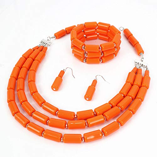 Fodattm Multi Layer Handmade Bead Strand Cluster With Necklace Bracelet And Earrings Set For Women Lady Acrylic Beads Statement Strand Necklaces (Orange) #TOP2