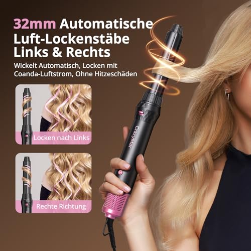 CrazyMar Rundbürstenföhn,7-in-1 Airstyler,Ionen Föhn & Lockenstab,110.000 U/min Warmluftbürste,Professioneller Hairstyler,Lockenstab Automatisch,Glätteisen,Zum Styling,Volumisieren,Locken und Glätten