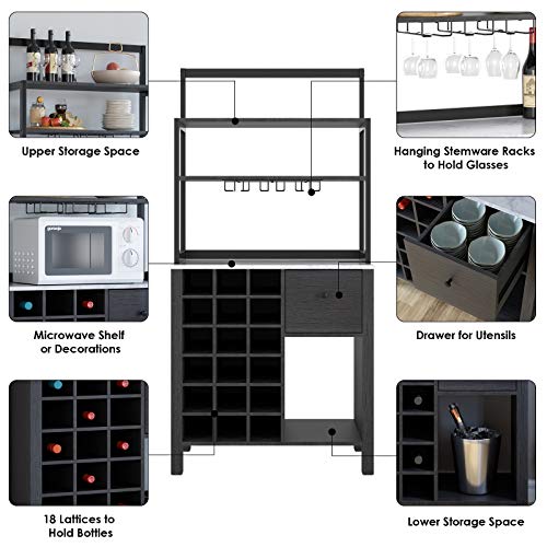 image for Homfa Serving Bar Wine Buffet Cabinet with 18-Bottle Rack and Glass Ho