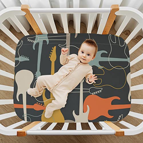 Image of Music Guitars Crib Sheets Soft Breathable Fitted Baby Crib Sheets Mattress Cover for Girl Boys, 52 inch x 28 inch x 9 inch