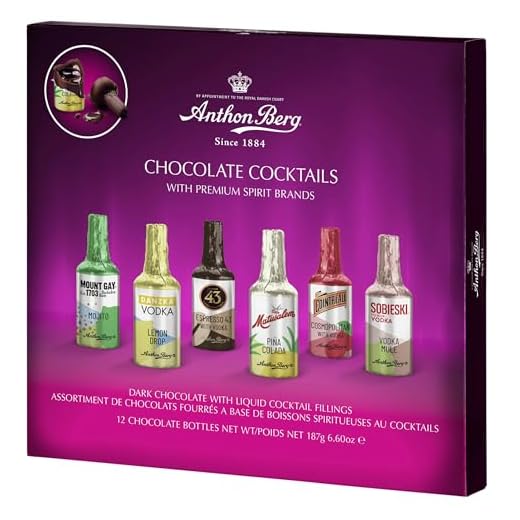 Anthon Berg - Cioccolatini Ripieni di Liquore Mix Cocktails, Confezione Regalo Elegante, Originali dalla Danimarca, 187 Grammi, 12 Pezzi