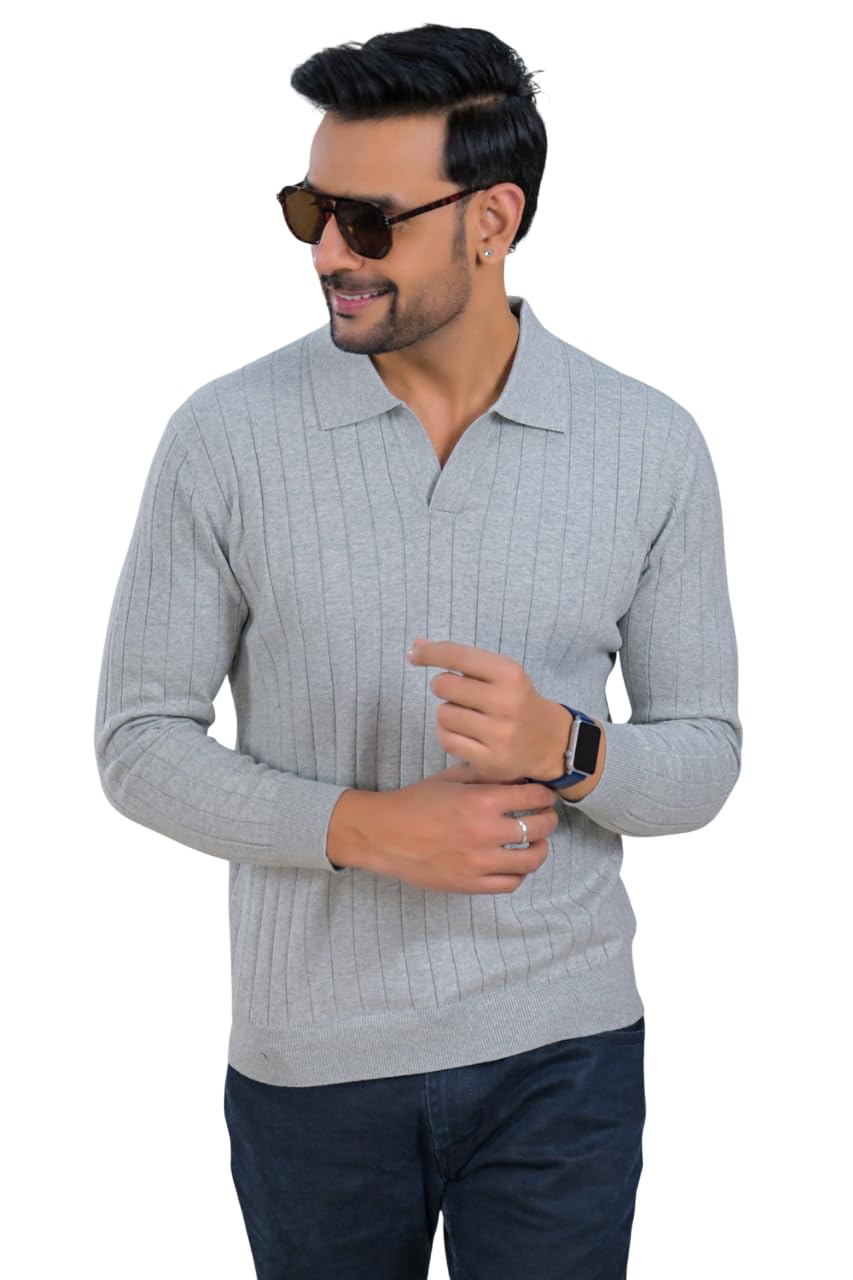 soul armor Solid Ribbed Wool Blend Polo Sweater-picture-17