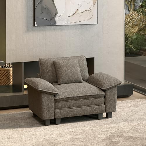 Image of HERA'S HOUSE 1-Seat Modular Couch Accent Chair Sofa with Throw Pillow | Modern 53.5 inch Single Seat, Smoky Grey, Wider Armrest, Comfy Deep Seat, Soft Chenille Sofa Chair for Living Room