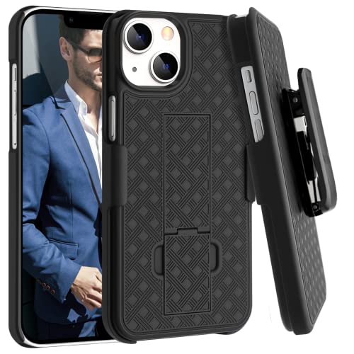 Fingic iPhone 14 Plus 5G Case, iPhone 14 Plus Belt Clip Holster Case Slim Combo Shell with Kickstand Swivel Belt Clip Holster Rugged Protective Cover for Men for iPhone 14 Plus 5G 6.7 inch – Black
