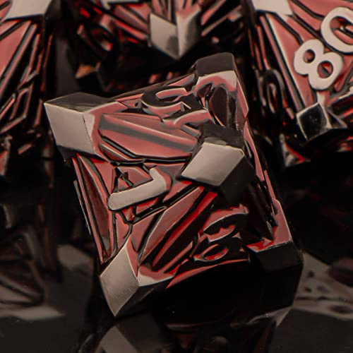 Kerwellsi Dnd Dice Set, Red Metal D&D Dice, Dungeons And Dragons Dice With Box, Crack Debri Rpg Role Playing Dice, Polyhedral D And D Dice D20 D12 D10 D8 D6 D4 #TOP5