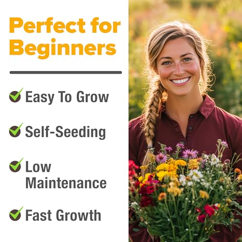 Image of HOME GROWN Premium Wildflower Seeds Bulk Mix | 59,300+ Perennial & Annual Flower Seed for Planting Outdoors | 19 Varieties Throw and Grow for Bees & Butterflies | 2 oz